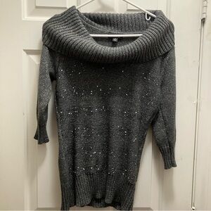 A Byer Sparkly Cowl Neck Sweater Size M 3/4 Sleeve